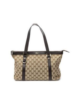 Gucci Abbey Zip Tote Bag Brown Beige GG Canvas